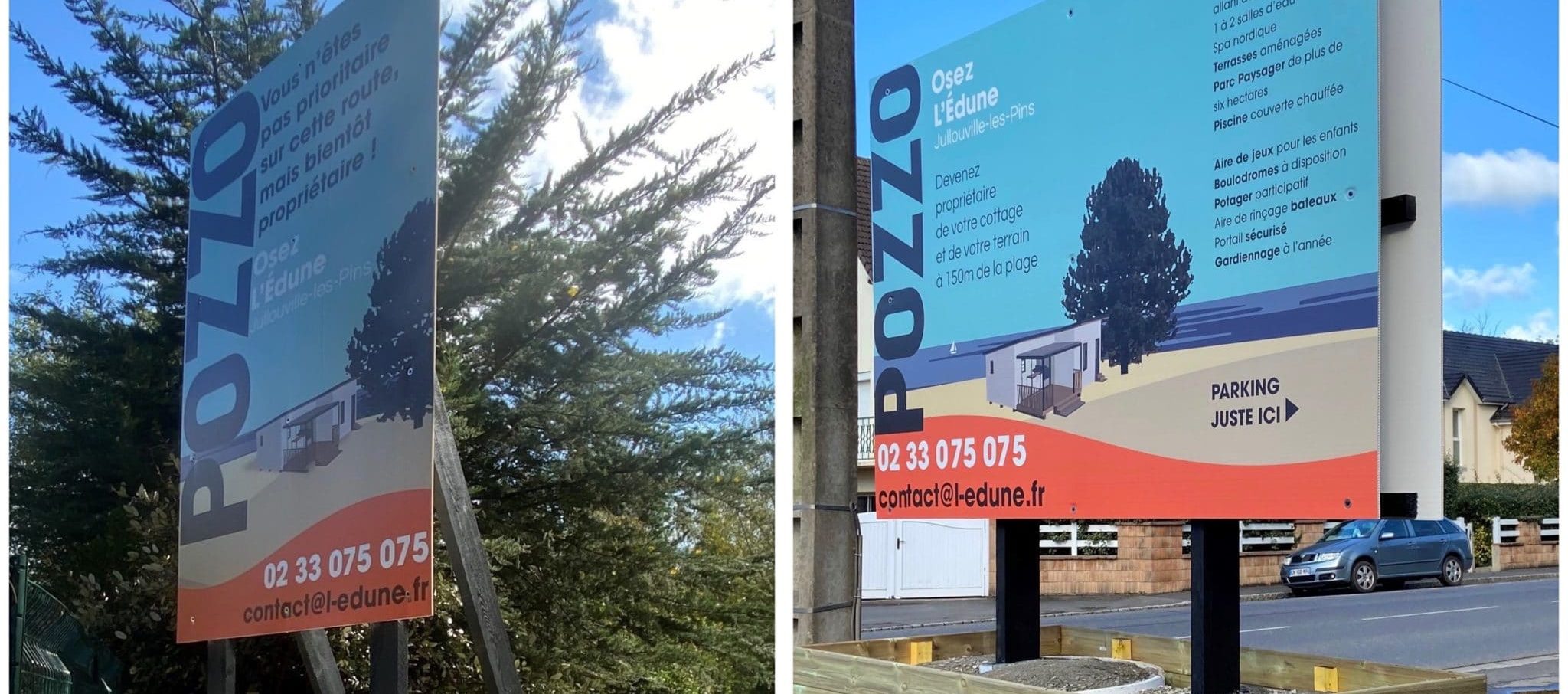 Réalisation de panneaux de communication pour Pozzo Immobilier à Jullouville.