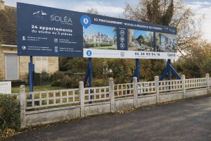 Lire la suite à propos de l’article Fabrication et pose d&rsquo;un panneau publicitaire : Guérin Promotion Résidence Solea à Caen